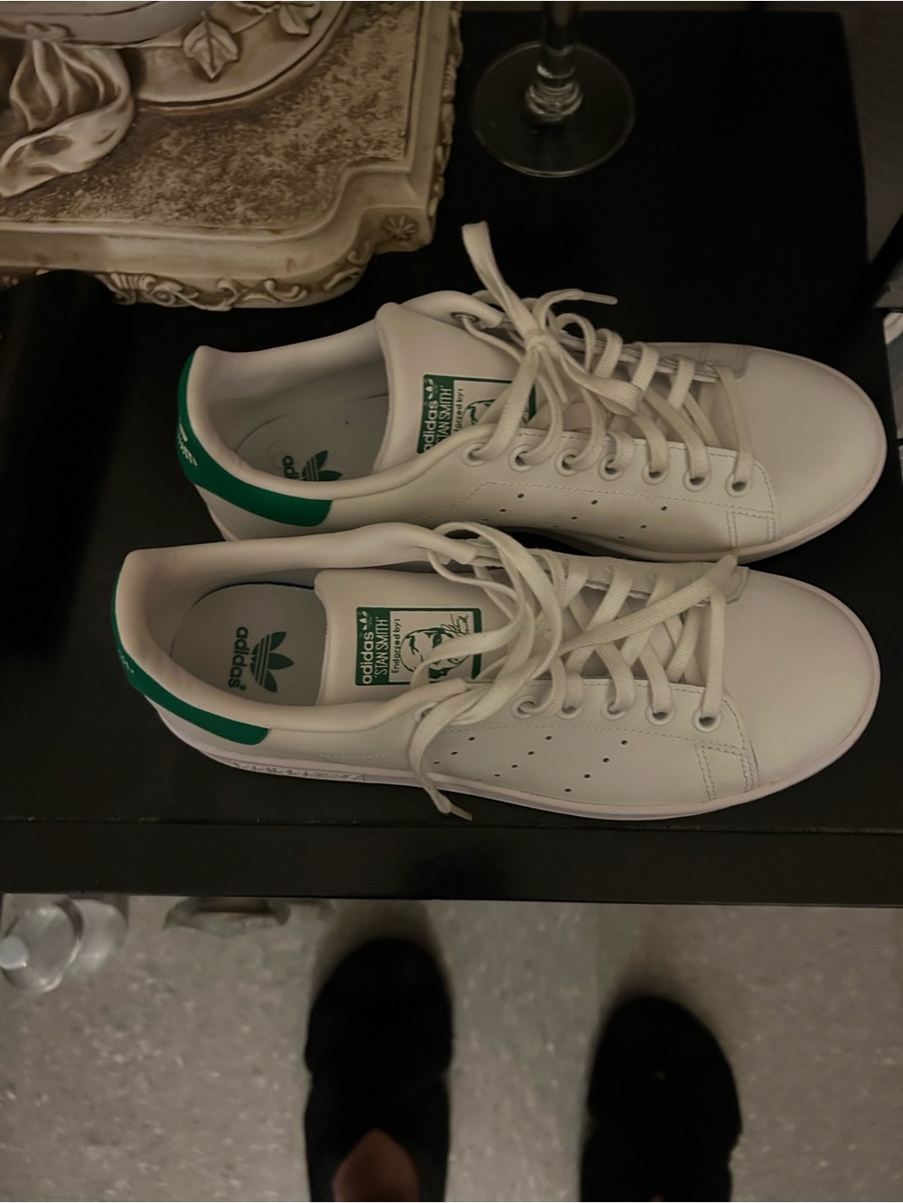 adidas White Leather Sneakers, Stan Smith Green Tongue Logo - Picture 2 of 9